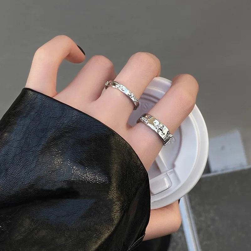 Lunivop Punk Silver Color Copper Stars Open Rings for Men Fashion Jewelry Gift Hip Hop Vintage Ring