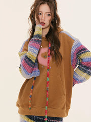 Lunivop Knitted Patchwork Vintage Hoodies Women Streetwear Long Sleeve Harajuku Sweatshirt American Casual Female Design Tops Fall
