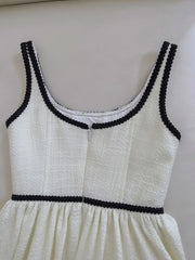 Lunivop  Contrast Color Spliced High Waist Tweed Sling Dresses For Women Hem Tassel Design Elegant Dress New Clothing
