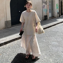 Lunivop Vintage Floral Long Skirts Women Sweet Elegant High Waist Skirt Japanese Style Harajuku Fashion A-line Skirt Streetwear