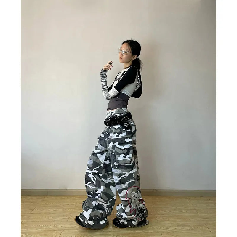 Lunivop Women Camouflage Cargo Pants Y2k Retro Fashion Streetwear High Waist Baggy Trousers Harajuku Casual Wide Leg Pants Clothes