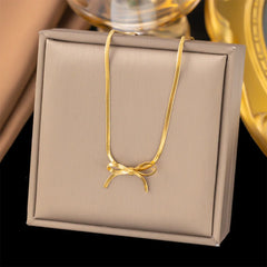 Lunivop New Trendy Bowknot Stainless Steel Gold Plated Snake Chain Necklace For Women Elegant Niche Design Charms Choker Jewelry Gifts