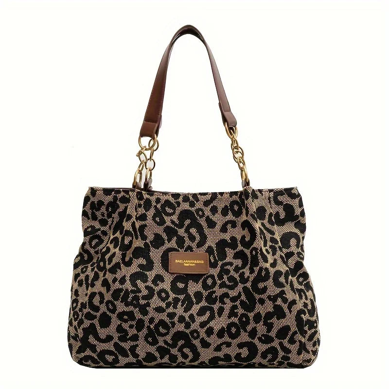 Lunivop   Leopard Print Canvas Tote Bag, Fashionable Shoulder Bag For Women, Perfect For School, Office, And Shopping