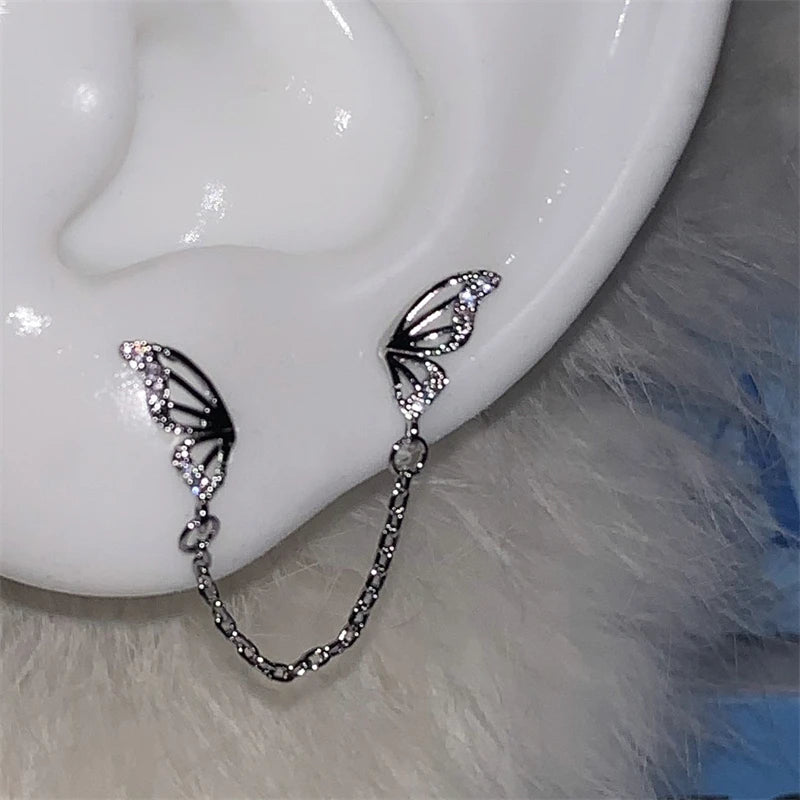 Lunivop Shiny Hollow Silver Color Rhinestone Butterfly 316L Stainless Steel Ear Bone Nail Delicate Waterproof Small Earrings for Women