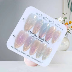 Lunivop  10Pcs French Style Autumn and Winter New Product White Lace Aurora Cat's Eye Short Almond Press on Nails Fake Nails False Nails