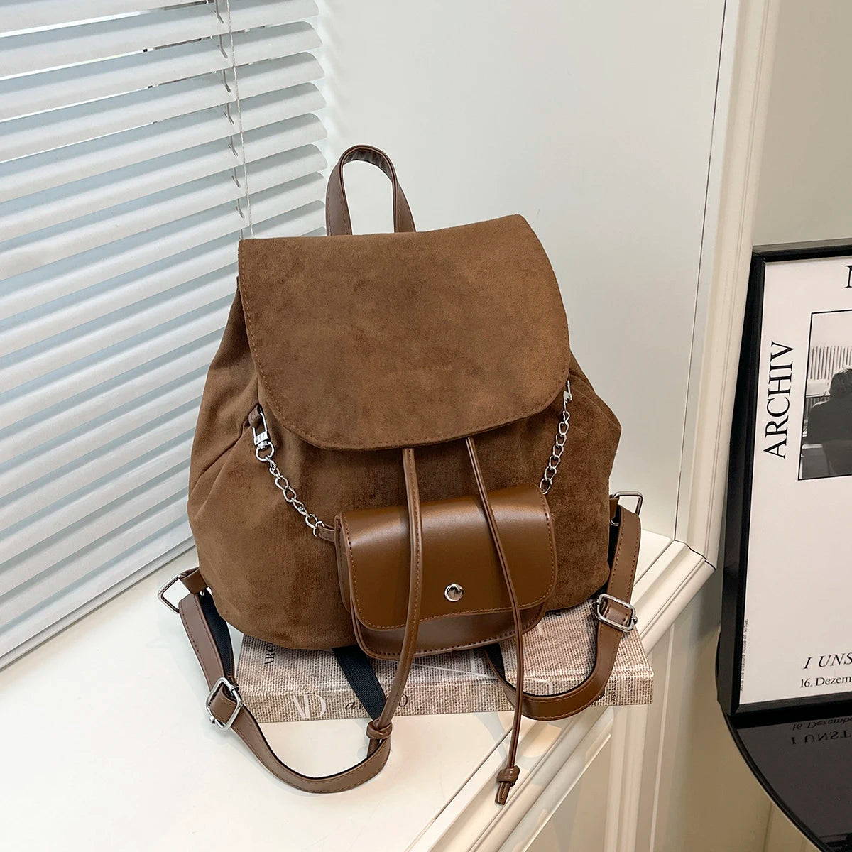 Lunivop  Retro College-Style Backpack for Women, New Autumn and Winter Model, Light Luxury Niche High-End Small Backpack for Female Students for Class and Commuting