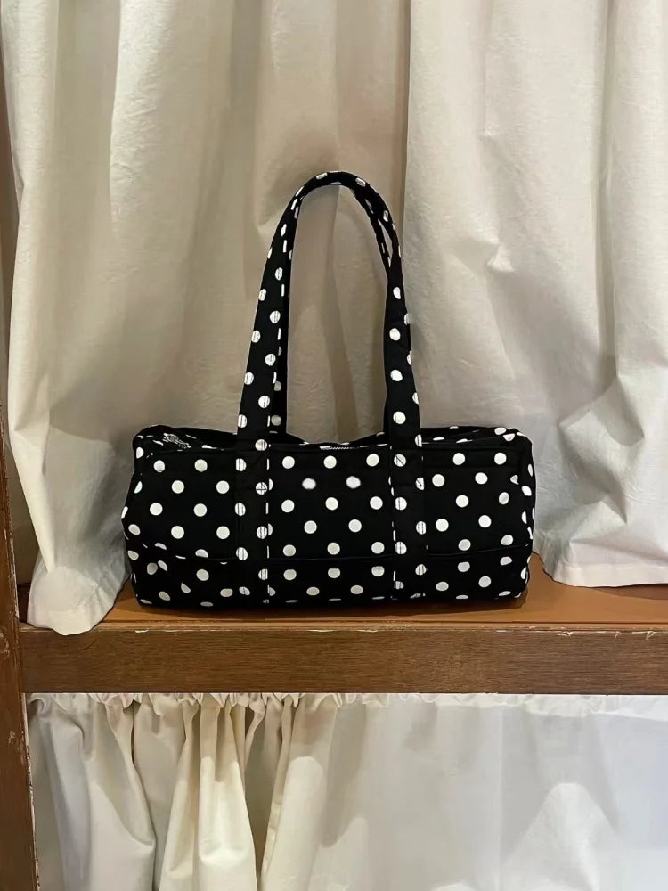 Lunivop   New Korean Sle Large Capaci Polka Dot oulder Bag Casual Travel Handbag Women's Tote Bag Bla White Cute Trend