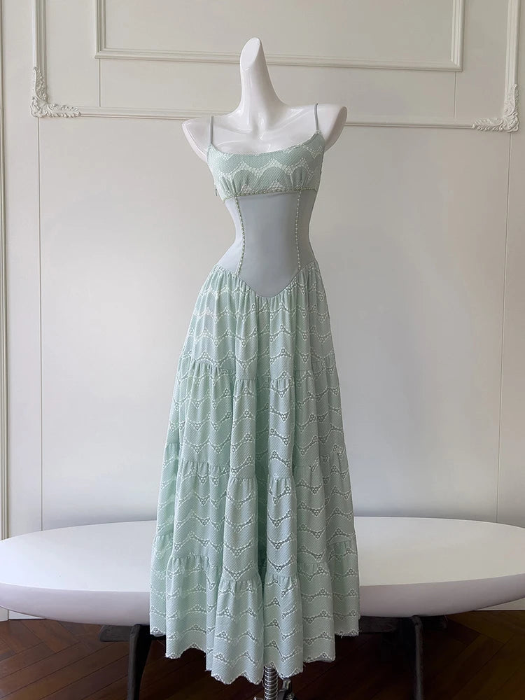 Lunivop  New Item Fashion Women Party Long Dress Lace Patchwork Strapless Collarsilk Ribbon Female Suspender Dresses