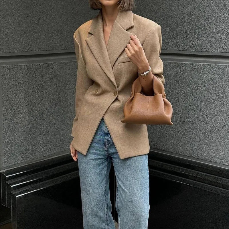 Lunivop  Long Sleeve Women Elegant double-breasted classic Blazer Lady Outerwears Turn-Down Collar Winter Commute Suit Jacket