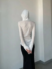 Lunivop  See Through Thin Long Sleeve Tops Mujer 2025 Summer New Slim Fit T-shirt for Women Ruched Drawstring Hoodie Tee Shirt