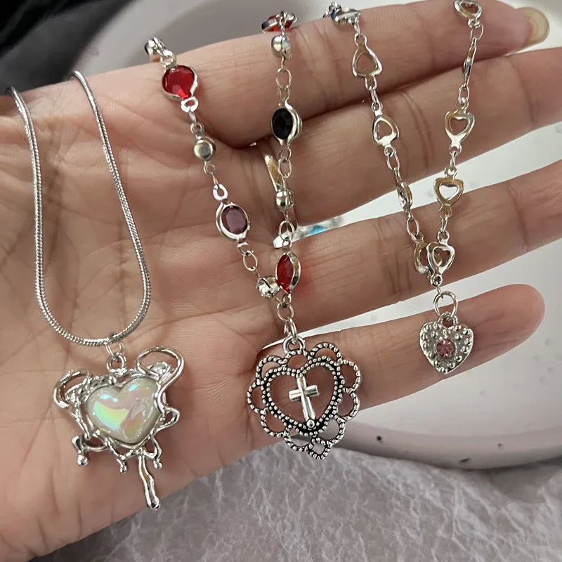 Lunivop Heart Necklaces for Women Girl Silver Color Beads Choker Chains Korean Valentines Day Gift Colar Feminino Collares