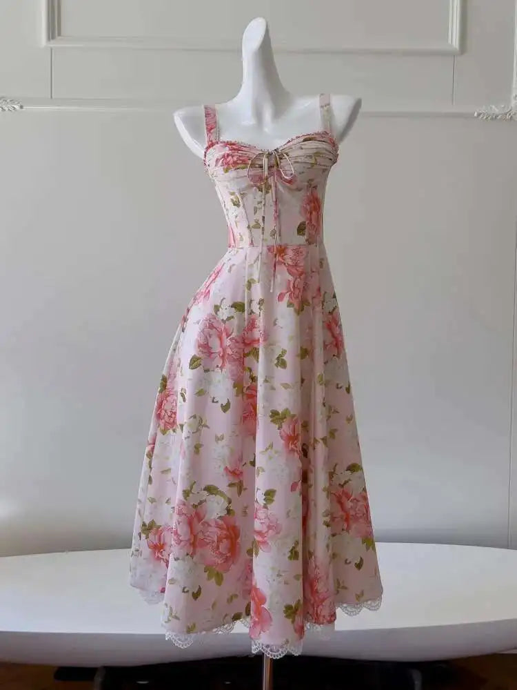 Lunivop 2025 Spring And Summer New Floral Lace Trim Sweet Women Dress Corset Style Sleeveless Elegant Dresses Female