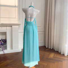 Lunivop  Fashion Solid Color Dress Women's Halter Sleeveless Fold Waist Retraction Dresses 2025 Summer New Tide