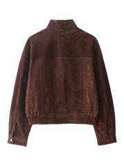 Lunivop  Women Suede Jacket New Spring Fashion Long Sleeve Zipper Loose Coat Chic Female High Street Outerwear ﻿