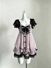 Lunivop  Japanese Vintage Lolita 2 Piece Sets Women Sweet Ruffle Short Tops High Waist Mini Dress Suits Kawaii Y2k Casual Fashion Outfits