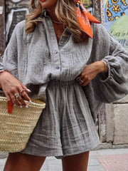 Lunivop  Summer Fashion New Women's Elegant Commuting Style Street Style Casual Long Sleeve Top Shorts Two Piece Set