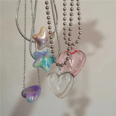 Lunivop Goth Harajuku Cute Y2k Colorful Star Pentagram Transparent Love Heart Pendant Necklace For Sweet Cool Girl 90s EMO Accessories