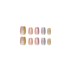 Lunivop  10Pcs Simple Sweet Short False Nails with Tools Colorful Gradient Cheap Press on Nails Self-nail Ready-made Artificial Nails