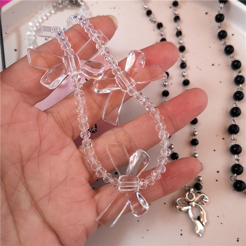 Lunivop Kpop Goth Y2K Heart Bowknot Cross Pendant Choker Clavicle Chain Necklace For Women 2000s EMO Harajuku Lolita Jewelry Accessories