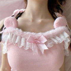 Lunivop  Pink Crop Top Women Summer Y2k Tops Lace Bows Decoration Cute Camis for Sweet Girls Lolita Style Kawaii Clothes