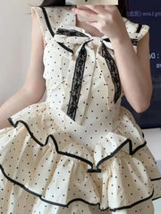 Lunivop  Elegant Bow Women Dress Summer Preppy Style Sweet Print Dot Ladies Mini Dress Party Night Vestidos New