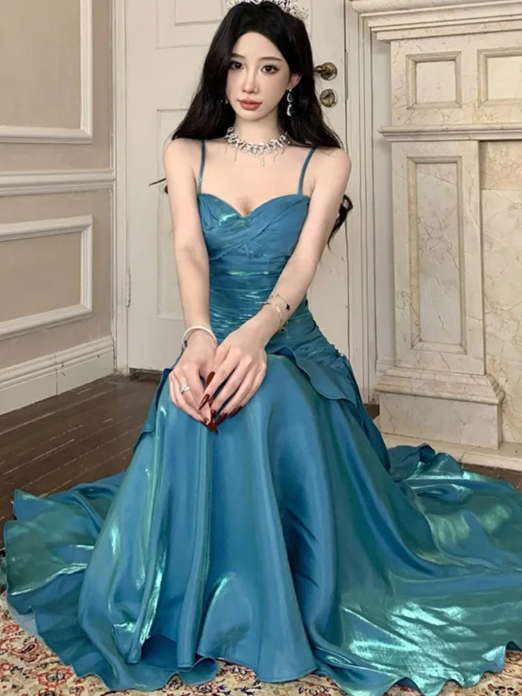 Lunivop  Elegant Solid Party Dress for Women Sexy Spaghetti Strap Sleeveless Evening Dresses Summer Spring Slim Waist Vestidos Long Robe