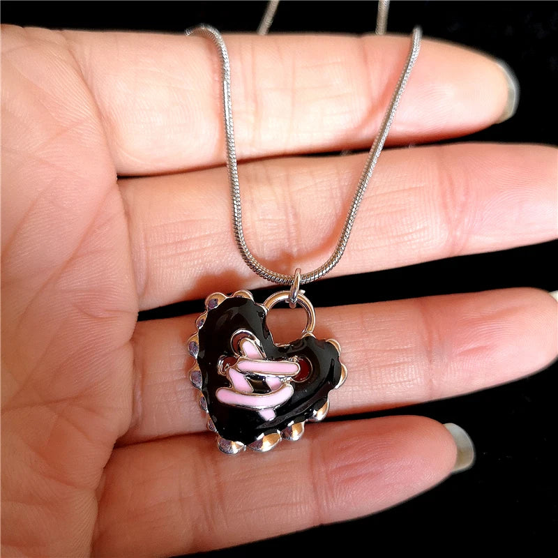 Lunivop Gothic Y2k Aesthetic Vintage Black Peach Heart Pendant Choker Snake Chain Rope Chain Necklace For Egirl EMO Jewelry Accessories