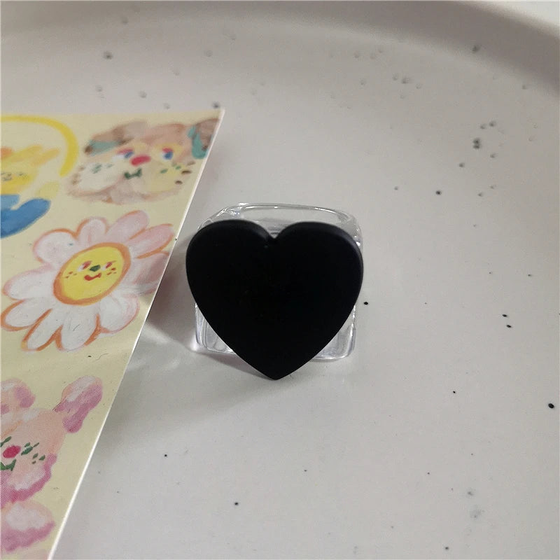 Lunivop Kpop Gothic Y2k Cute Acrylic Flower Bow Strawberry Cherry Heart Ring Emo Aesthetic Resin Rings Set Egirl Accessories Decorations