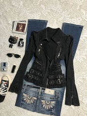 Lunivop  Punk Motorcycle Coat Vintage Y2k Clothes Goth Jackets American Harajuku Winter Hoodied Woman Sweatshirts Fashion Emo Chic
