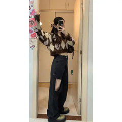 Lunivop V-Neck Slim Fit Sweater Mujer Y2K Korean Preppy Style High Waist Crop Tops Knitted Women Contrast Color Short Hotsweet Pullovers