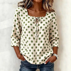 Lunivop  Women's Summer Blouse Square Neck Polka Dot Blouses Blue Polka Dot Chiffon Blouse Casual Tie Front Top Womens For Woman Women