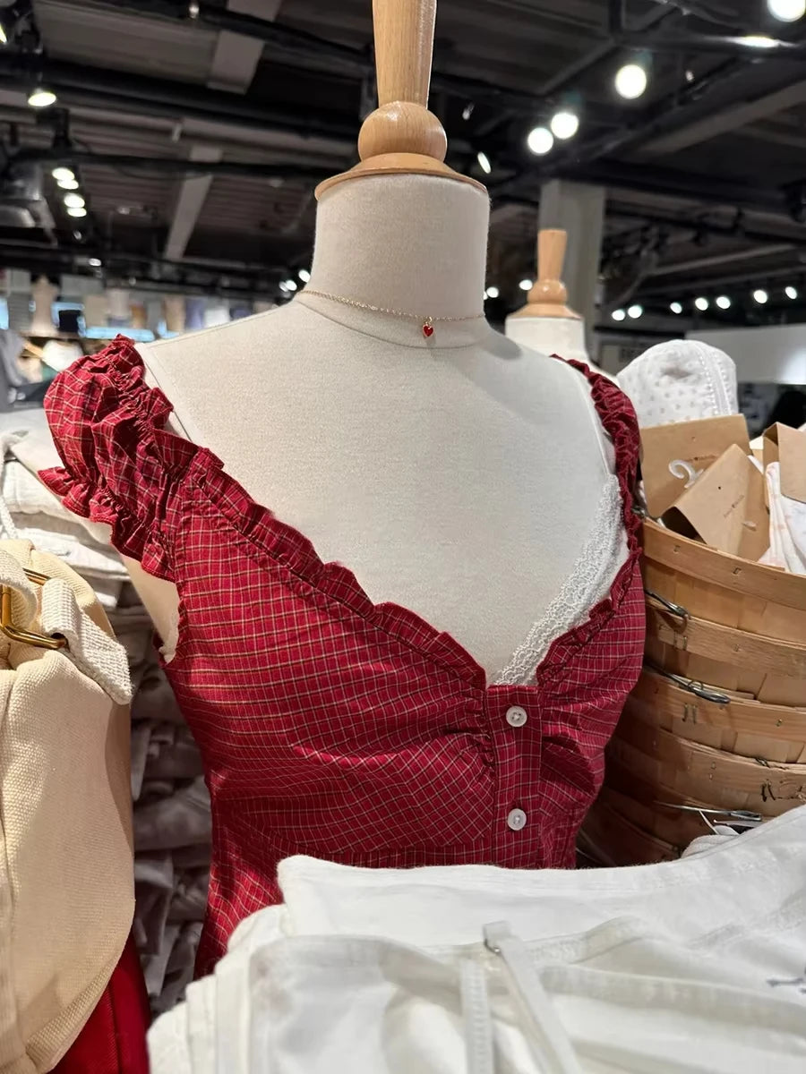 Lunivop  New Raspberry Buttons Blouse Shirt Women Simple Streetwear Ruffle Sleeveless Tank Tops Vest Sweet Cute Preppy Style Camisole Y2K