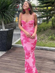 Lunivop  Elegant Printed Fashion Halter Dresses For Women Slim Patchwork Spaghetti Holiday Summer Maxi Dress Female Long Dress
