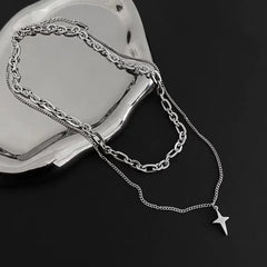 Lunivop New Design Double Layer Link Chain Cross Star Necklace for Women Man Teens Trendy Punk Hip hop Stainless Steel Choker