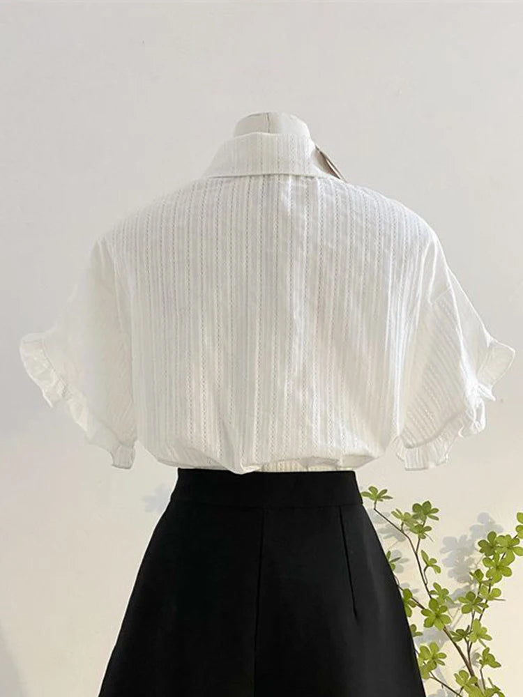 Lunivop  Fashion Casual White Shirt Women Sweet Flare Sleeve Cute Blouse Loose Preppy Style Female Summer Chic Simple All Match Tops