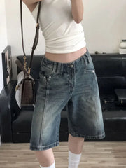Lunivop  American Retro Blue Denim Shorts Women Korean Style High Waist Biker  Jeans Feminino Summer Chic Streetwear