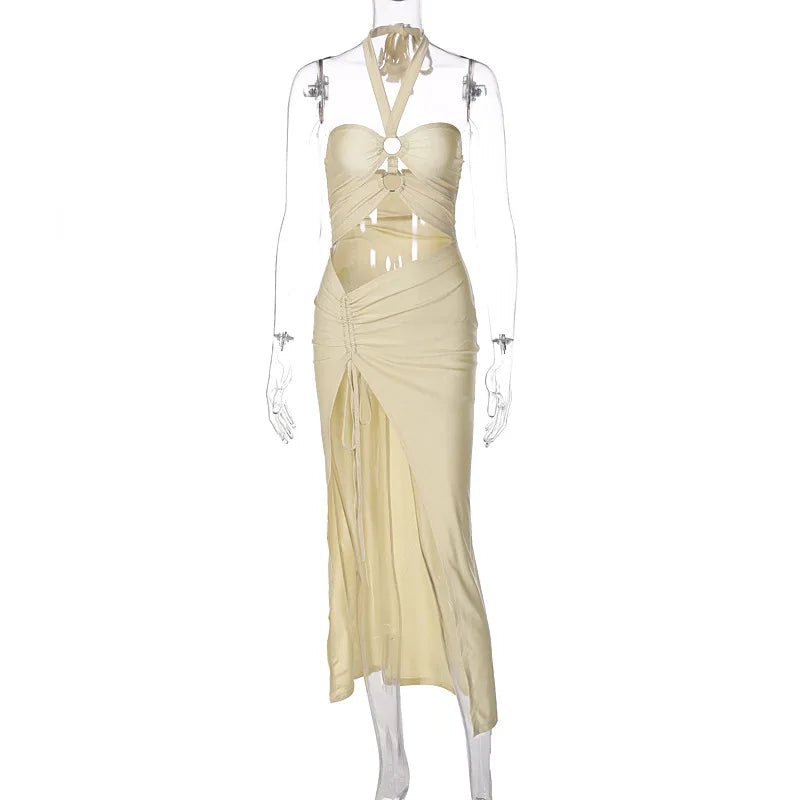 Lunivop Halter Hollow Out Bandage Ruched Slit  Elegant Women'S Dresses Summer Party Evening Streetwear Women Casual Clothing