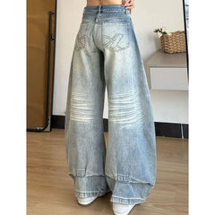 Lunivop  Spring Summer Wide Leg Jeans Female Vintage Loose High Waisted Washed Denim Pants Women Light Blue Individuality Trousers