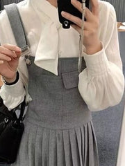 Lunivop Preppy Style Strap Dress Women Korean Fashion Grey Vintage Pleated Dresses Femal Harajuku Retro Classic Basic Dresses