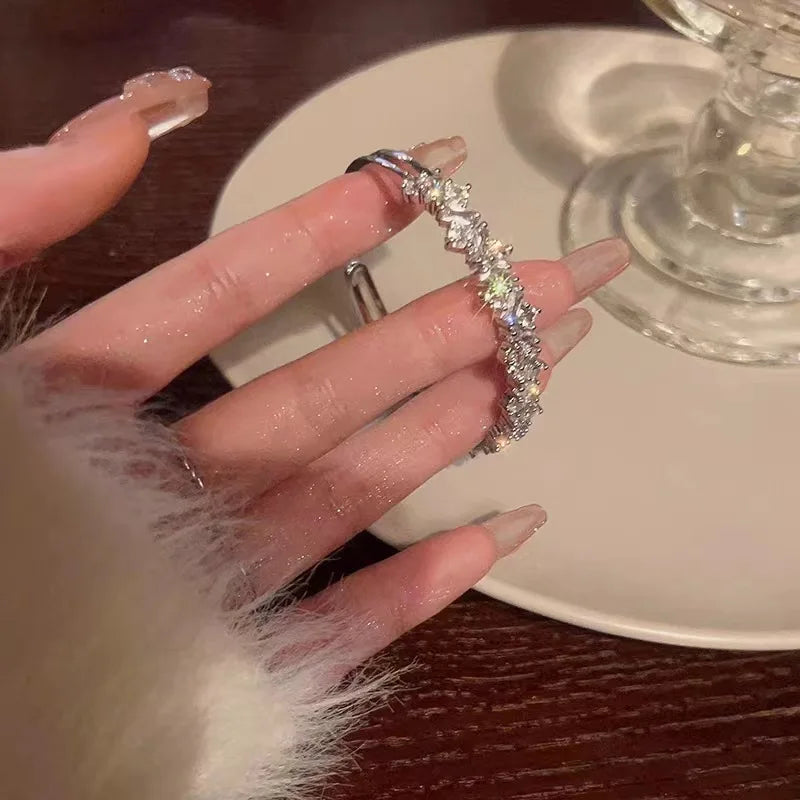 Lunivop Luxury Silver Color Full Rhinestone Open Bangle For Women New Fashion Shiny Crystal Bracelet Wedding Jewelry Party Gift