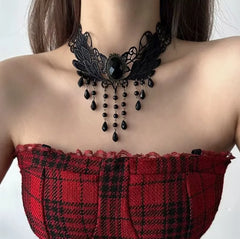 Lunivop Punk Dark Gothic Black Lace Tassel Choker Necklace for Women Hip Hop Party Halloween Accessories Gift