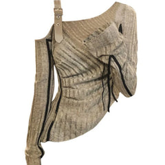 Lunivop 2000s Aesthetic Vintage T-shirts Women Sexy Y2k Punk Gyaru Long Sleeve Crop Streetwear Asymmetrical Top Slash Neck Tee