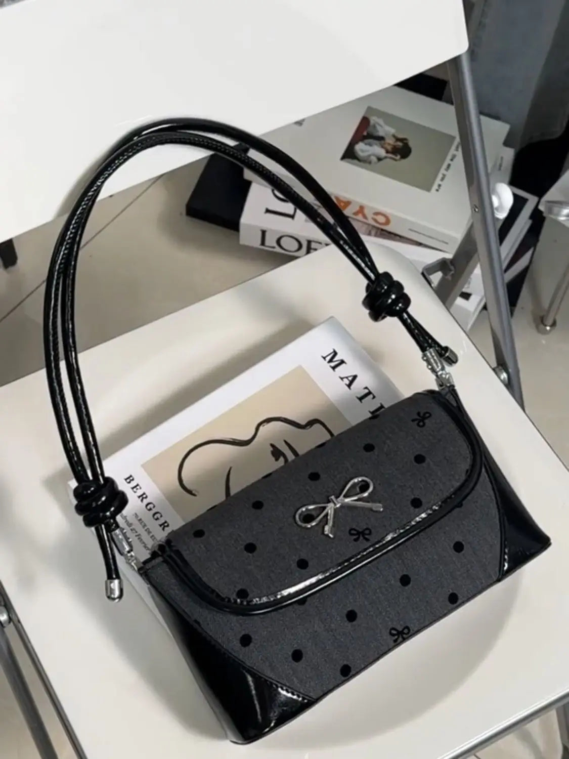 Lunivop Sweet Cool Bow Black Underarm Bag Purse Women Fairycore Aesthetic Dot Y2k Shoulder Bags Ladies Harajuku Square Handbag