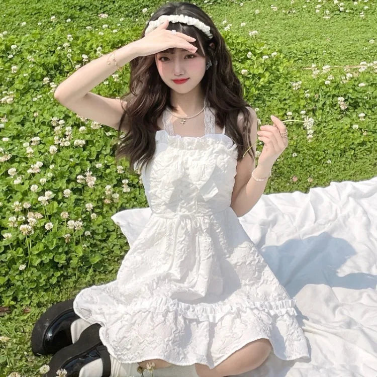 Lunivop  Elegant Sweet Halter Camisole Dresses 2025 Summer New White Dress for Women Fashion All-match Slim Waist Vestidos De Mujer