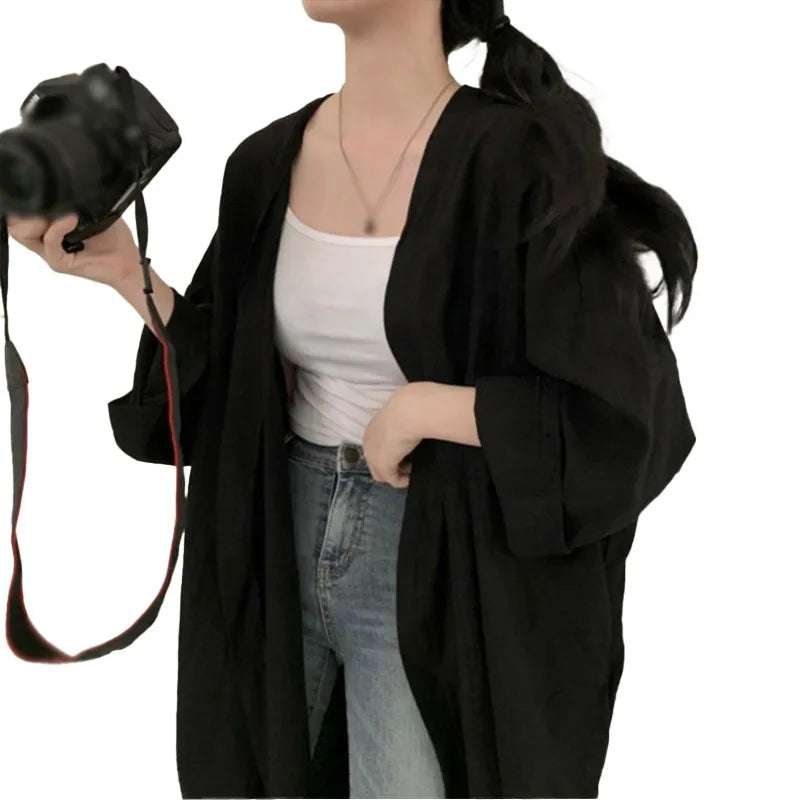 Lunivop Summer Korean Version Loose Fit Women's Long Cardigan Summer Solid Color Breathable Thin Windbreaker Sunscreen Clothing