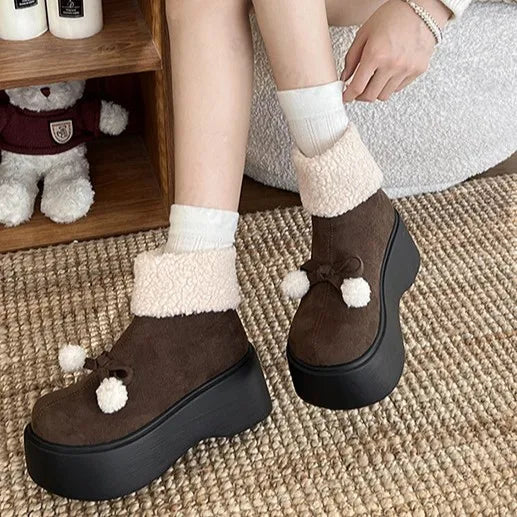 Lunivop Fashion Bow Fur Women Suede Snow Boots New 2025 Winter Plush Warm Flats Platform Short Boots Casual Cotton Shoes Ankle Botas