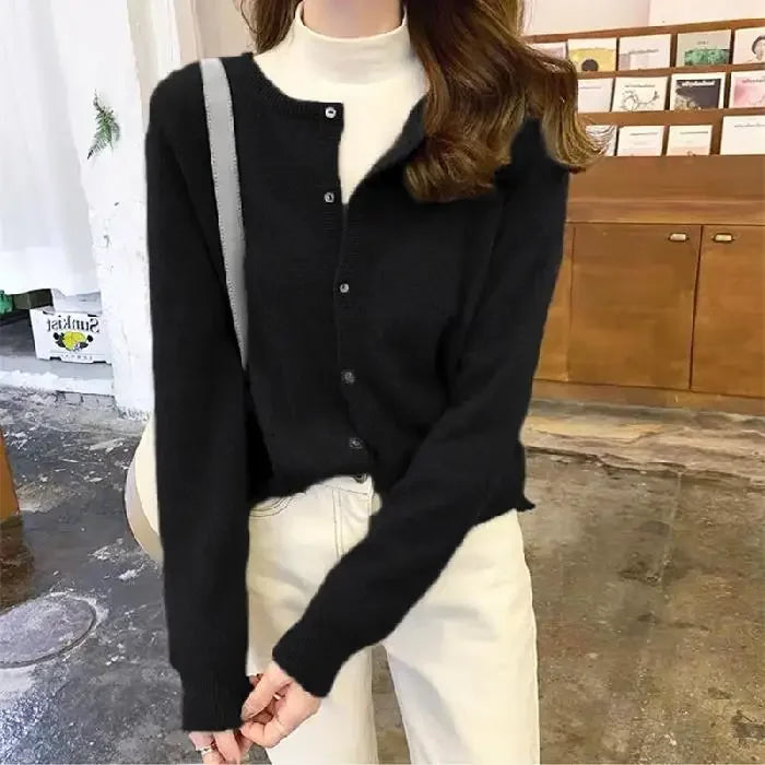 Lunivop Knitted Sweater Cardigan Loose-fit Warm Jacket Inner Wear Outer Korean Style Stylish Women's Top Core-spun Yarn