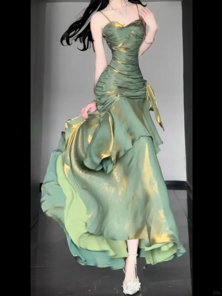 Lunivop  Oversize Green Camisole Dress for Women Sexy Slim Waist Bodycon Fishtail Dresses 2025 Summer New Mid-length Vestidos De Mujer