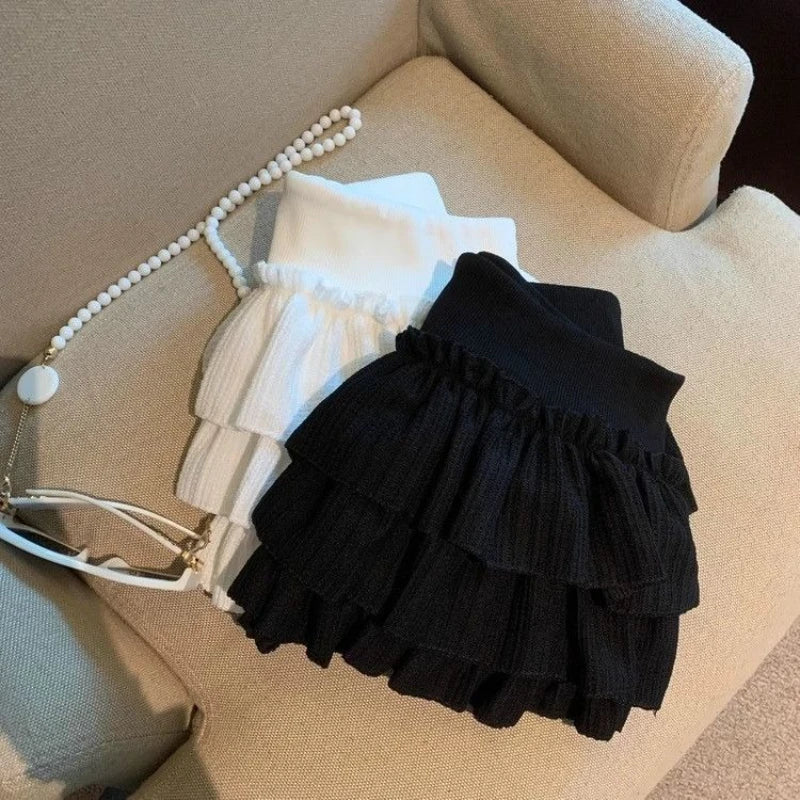 Lunivop Sweet Kawaii Cake Skirts Women Elegant Korean Fashion Ruffle Mini Skirt Harajuku Casual High Waist Solid Layered Skirt