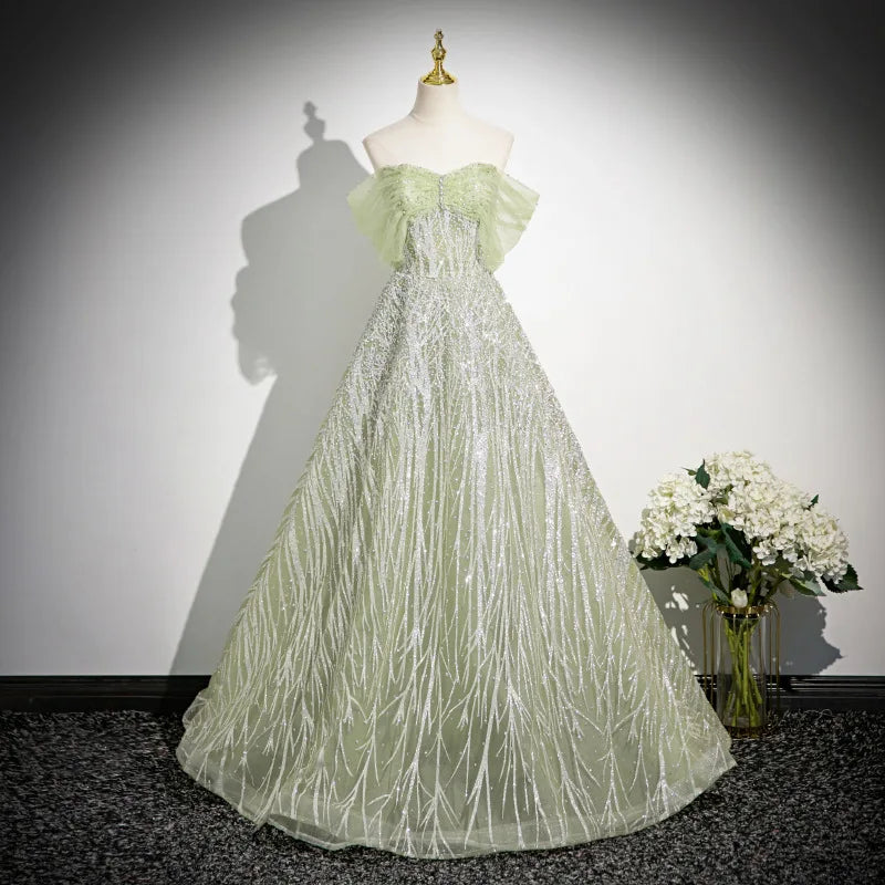Lunivop  Green Evening Dress New High-grade Birthday Dress One Shoulder Formal Dress Women Elegant Evening Dresses Simple Fashion